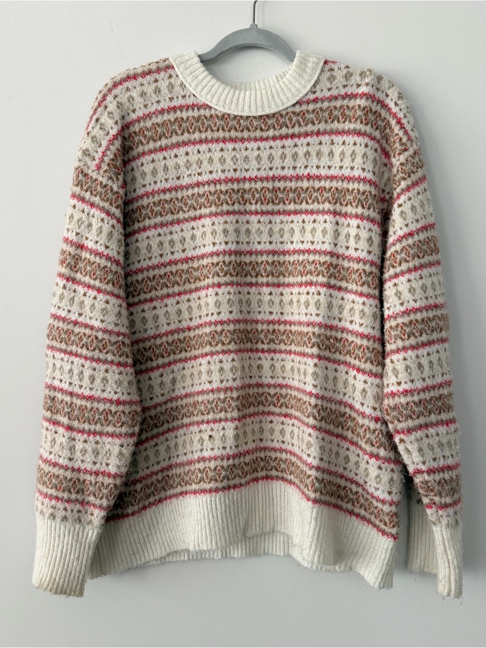 American Eagle Fair Isle Nordic Sweater Womens Cream Cozy Oversized Large